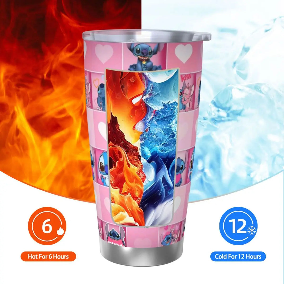 Pink Lilo And Stitch Insulated Tumbler with Straws Cartoon Vacuum Coffee Mugs Double Wall Thermos Bottle Cups, 20oz