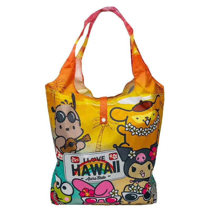 Sanrio Hellokitty Hawaiian Shopping Bag Cartoon Cute Storage Bag Collapsible Handbag Student Shoulder Bag Lunch Bag Shopping Bag