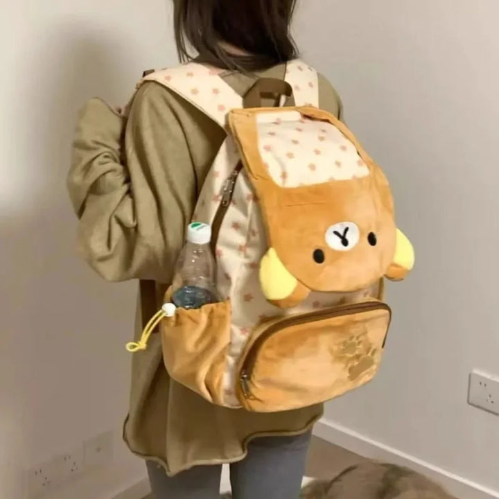 Kawaii Cute Bear Rilakkumas Plush Backpack Large Capacity Anime Backpack Stylish Student School Bag Shoulder Bags Schoolbag