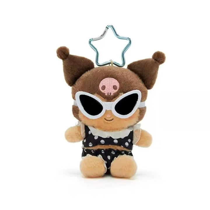 Kawaii Sanrio Black Skin Hawaiian Sunglasses Hello Kitty Cinnamoroll Plush Doll Bags Pendant Keychain Decoration Birthday Gift