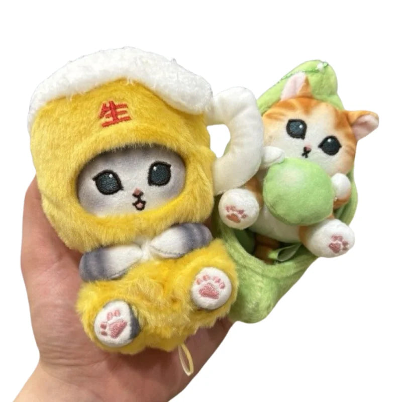 Cartoon Mofusand Kawaii Shark Cat Keychain Beer Pea Series Plush Toys Keychain Backpack Pendant Decoration Girls Birthday Gifts