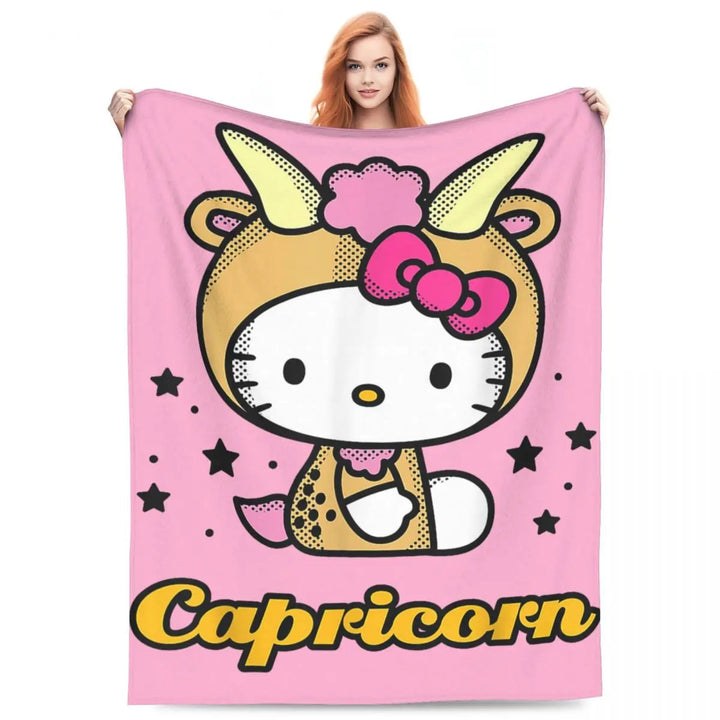 Hello Kitty Zodiac Aquarius Fuzzy Blankets Customized Throw Blanket for Home Hotel Sofa 200x150cm Bedspreads