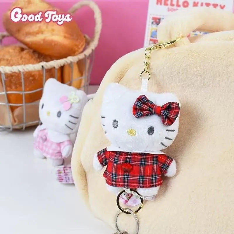 Kawaii Sanrio Hello Kitty Cute Cartoon Plaid Skirt Retro Keychain Plush Toys Backpack Pendant Decoration Girls Birthday Gifts