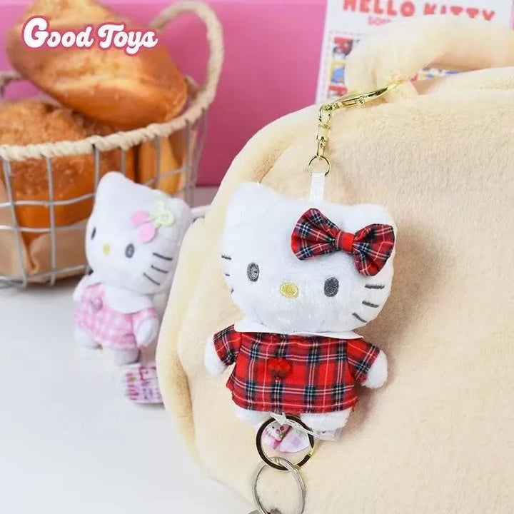 Kawaii Sanrio Hello Kitty Cute Cartoon Plaid Skirt Retro Keychain Plush Toys Backpack Pendant Decoration Girls Birthday Gifts