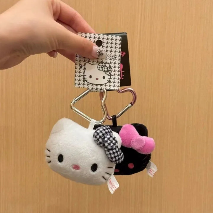 Sanrio Plush Toys Keychain Hello Kitty houndstooth heart Buckle Anime Kitty Cat Cute Bag Pendant Accessories Girl's Holiday Gift