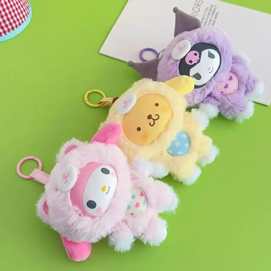 Kawaii Sanrio Kuromi My Melody Cartoon Plush Backpack Pendant Hello Kitty Keychain Doll Decoration Girl Birthday Creative Gift