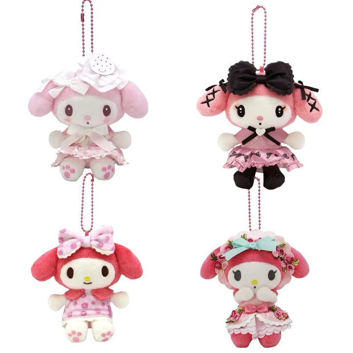Cartoon My Melody Kawaii Lolita Doll Sweet White Strawberry Plush Toy Keychain 50Th Anniversary Bag Decoration Pendant Gifts