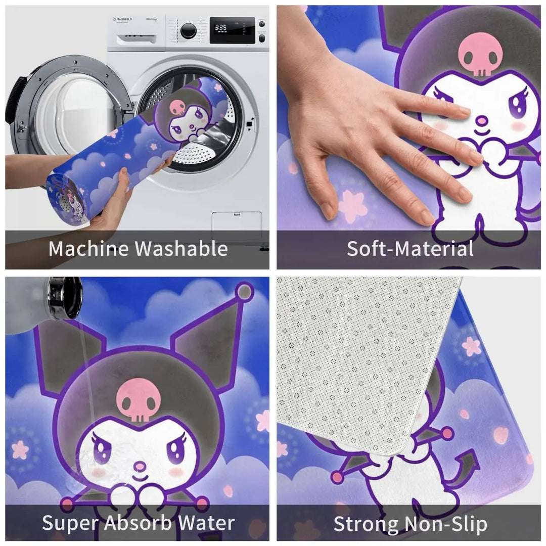 Cartoon Kuromi Bathroom Rugs Mat Quick Dry Bath Rugs Mats Carpet Non-Slip for Shower Tub
