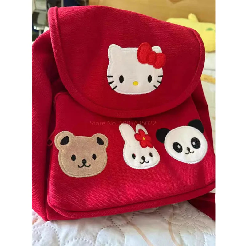 Sanrio Hellokitty Characters Backpack Cartoon Cute Canvas Backpack Design Leisure Backpack Shoulder Bags Schoolbag Gifts
