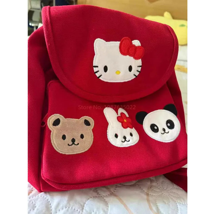 Sanrio Hellokitty Characters Backpack Cartoon Cute Canvas Backpack Design Leisure Backpack Shoulder Bags Schoolbag Gifts