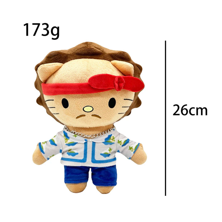 26cm Bruno Mars Hello Kitty Red Headscarf Girl With White Clothes and Blue Pants Plush Doll Figure Stuffed Toys Children Birthda