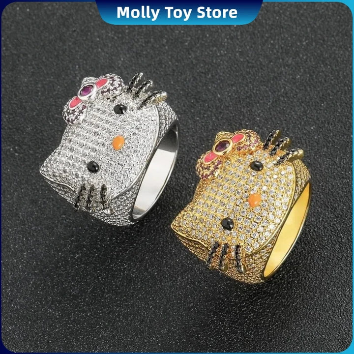 2025 In Stock Anime Surrounding Hiphop Ring Cute Trendy Cartoon Couple Personality Micro Set Zircon Fine Pair Ring Birthday Gift