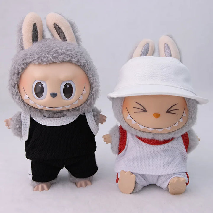 15/17cm Labubu Basketball Jersey Set Vinyl Doll Clothes with Hoop Charm Sitting Party Sports Theme Plush Dress-Up Toy Outfit