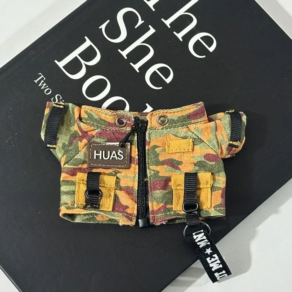 15/17cm Labubu Clothes Trendy Fisherman Hat Camouflage Suit Kawaii Mini V1 V2 V3 Labubu Clothing Plush Doll Accessories Gift