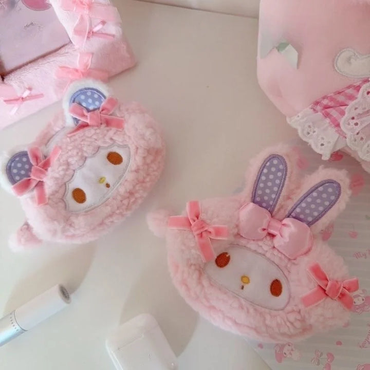 Sanrios My Melody Kawaii Plush Keychain Anime My sweet piano Plush doll Coin Purse Student Bag Pendant  Key Ring Girls Gifts