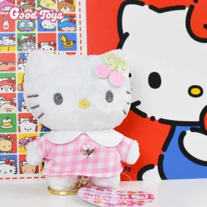 Kawaii Sanrio Hello Kitty Cute Cartoon Plaid Skirt Retro Keychain Plush Toys Backpack Pendant Decoration Girls Birthday Gifts