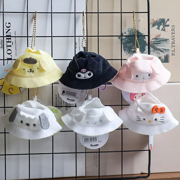 Sanrio Kuromi Doll Hat with KeyChain Labubu Kawaii Hello Kitty Kuromi Cinnamoroll Melody Pendant Cute Labubu doll accessories