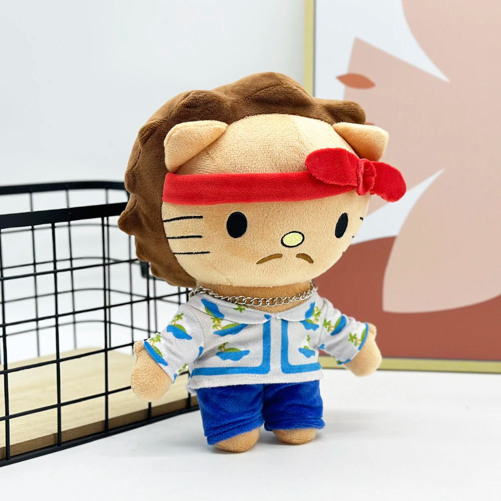 26cm Bruno Mars Hello Kitty Red Headscarf Girl With White Clothes and Blue Pants Plush Doll Figure Stuffed Toys Children Birthda
