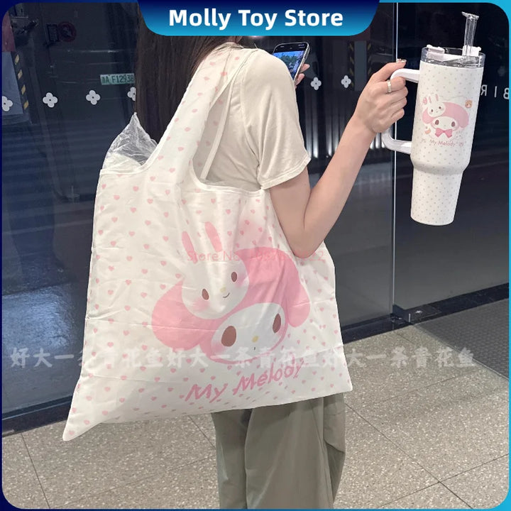 My Melody Sugarbunnies Masyumaro Shopping Bag Cartoon Cute Storage Bag Collapsible Handbag Shoulder Bag Lunch Bag Shopping Bag