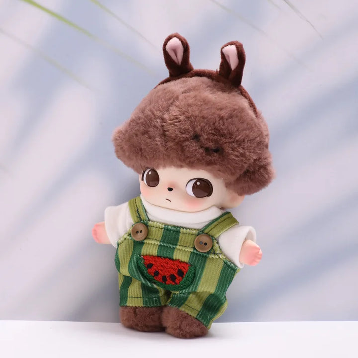 DIMOO WORLD Doll Box Pendulum Accessories Doll Clothes Watermelon Print Overall & T-shirt Set Labubu Doll Clothes