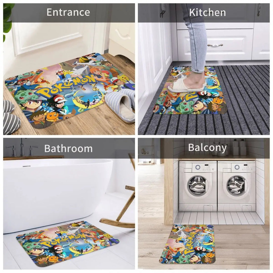 Cute Cartoon Manga Memory Foam Bathroom Rugs Ultra Soft Non-Slip Pokemon Carpet Bath Mat Water Absorbent for Shower Tub