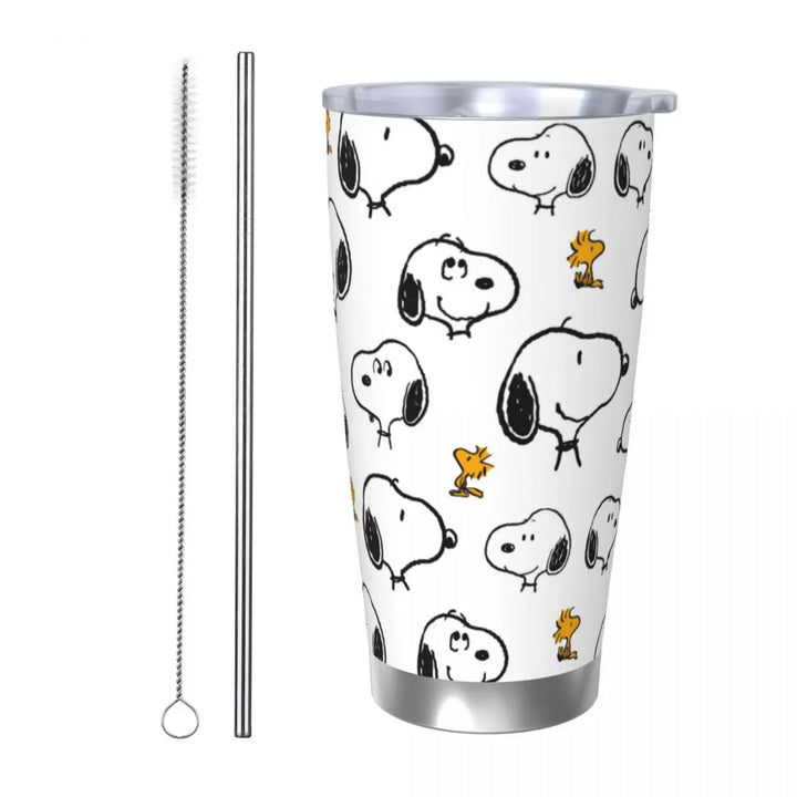 Snoopy & Woodstock Pattern Tumbler Vacuum Insulated Thermal Cup Stainless Steel Car Mug Water Bottle, 20oz