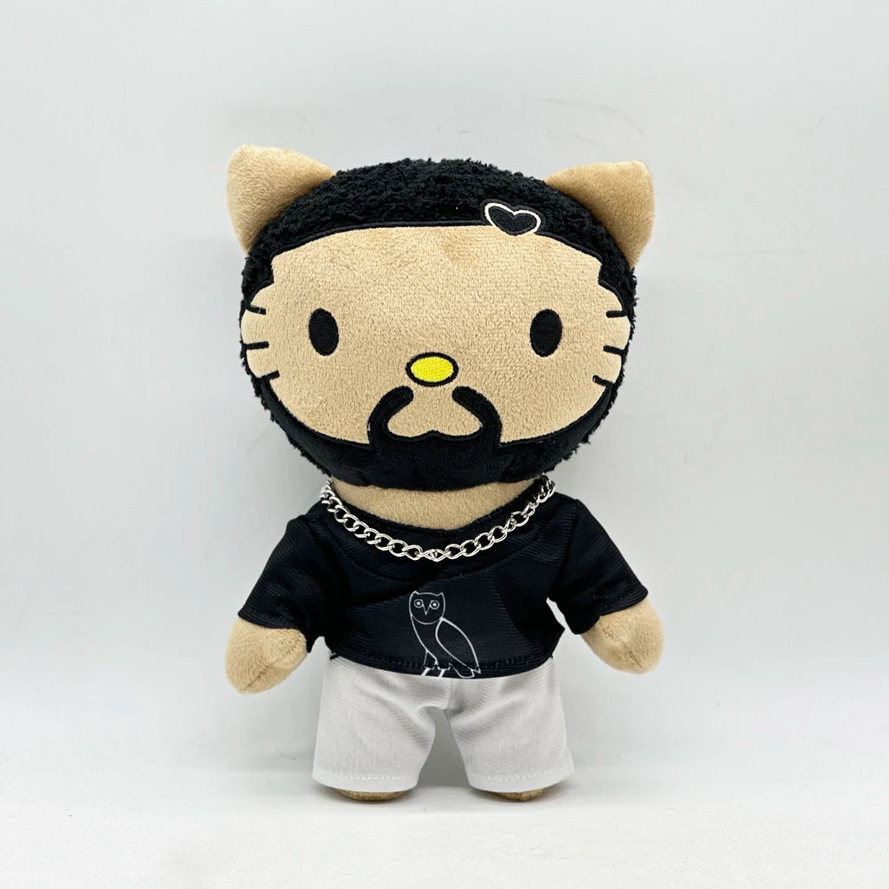 24cm Drake Hello Kitty Plush Doll with Black Casual Suit Plush Doll Figure Stuffed Toys Cute Boys Girls Fans Collect Gift