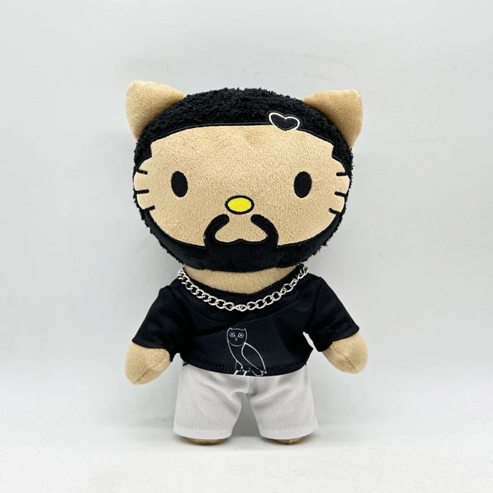 24cm Drake Hello Kitty Plush Doll with Black Casual Suit Plush Doll Figure Stuffed Toys Cute Boys Girls Fans Collect Gift