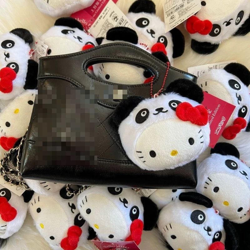 7Cm Sanrio Hello Kitty Plush Toy Doll Backpack Keychain Ueno panda headgear series Kawaii Cartoon  Creative Bag Decorations Gift