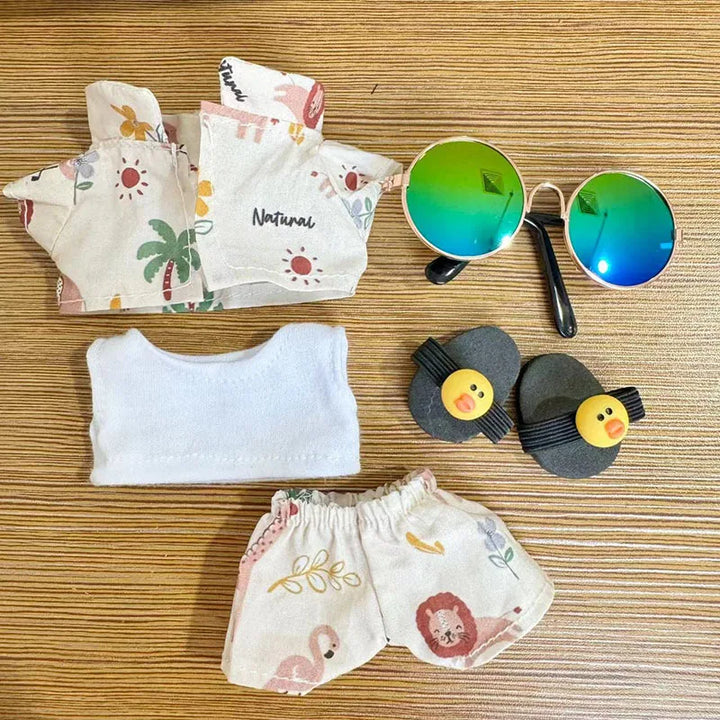 17cm Cute Baby Clothes Accessories For Korea Kpop Exo Labubu Idol Dolls Clothing Doll Clothes Sunglasses Coconut Palm Beach Suit