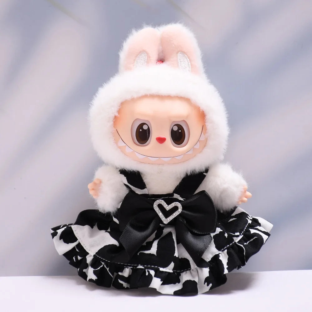 Labubu Doll Clothes Candy Heart Black & Red Two-Tone Dress Set with Camera 15/17cm Plush Doll'S Clothes Replacement Accessories