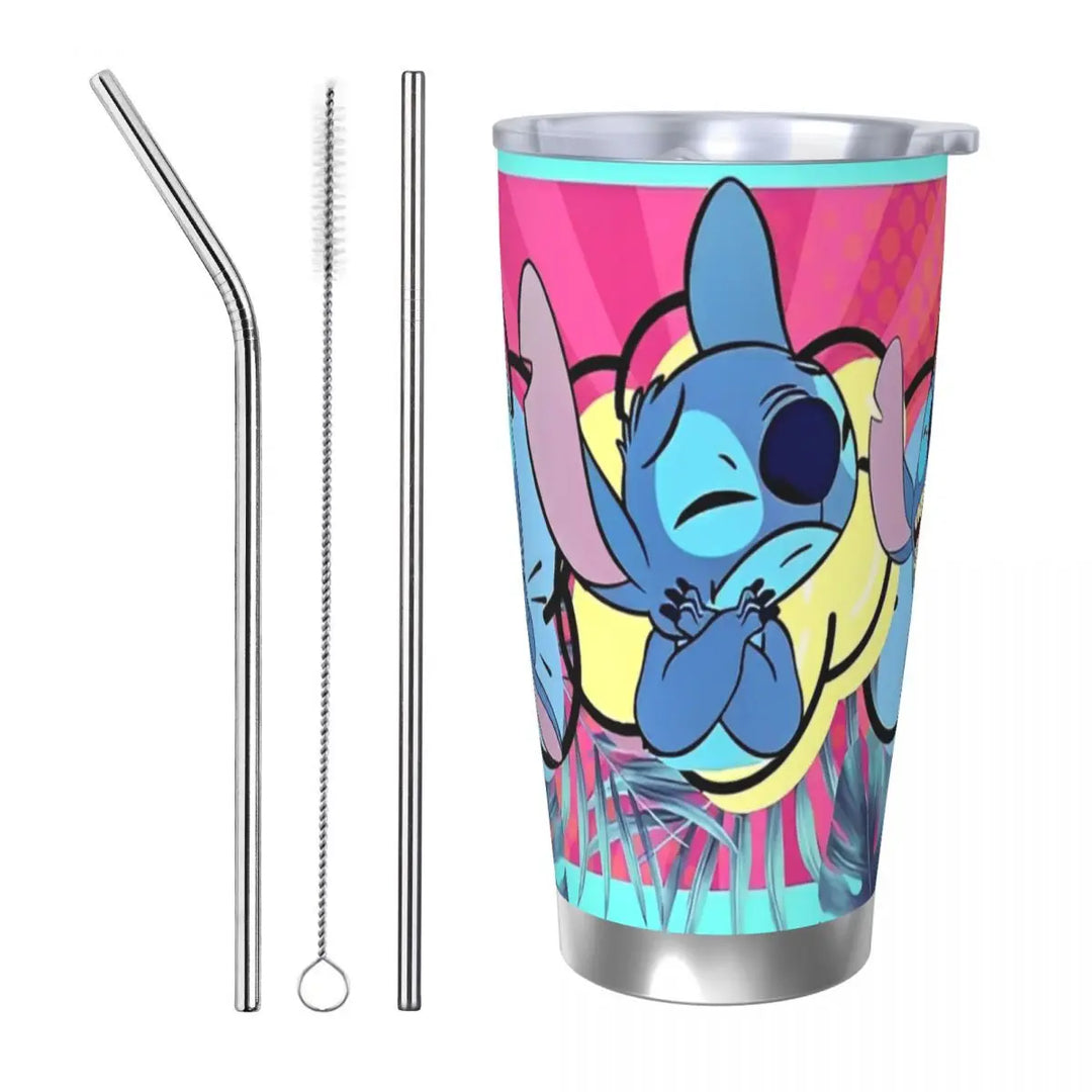 Stitch Cartoon Angel 624 Insulated Tumbler with Lid Vacuum Thermal Mug Outdoor Portable Car Bottle Cups, 20oz