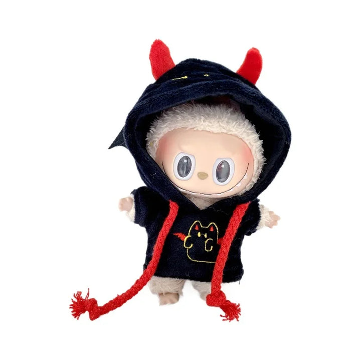 17cm Labubu II Idol Doll Sitting Party Halloween Bat Little Devil Hoodie Clothing Korean Kpop Exo Clothing DIY Gift