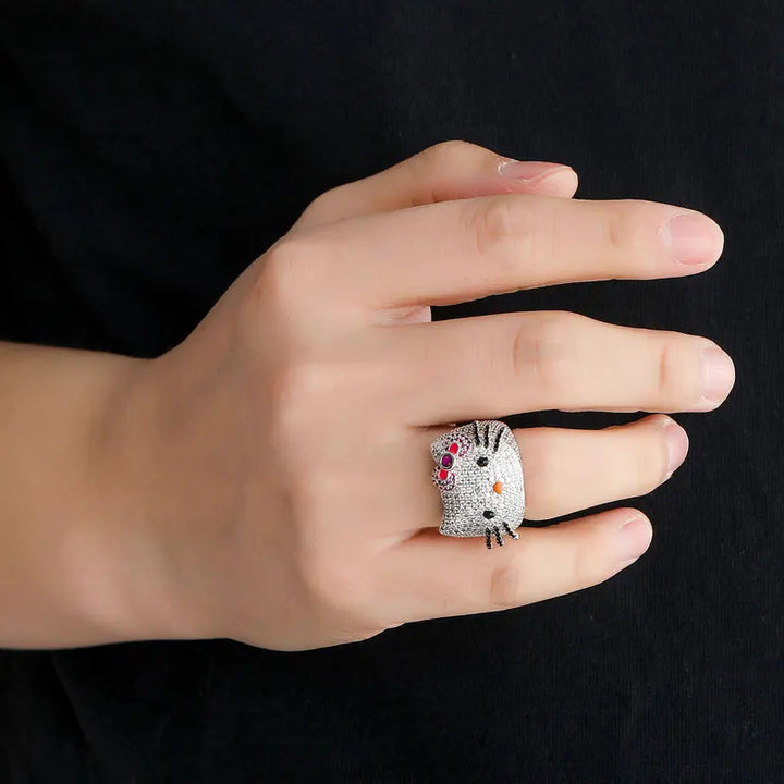 2025 In Stock Anime Surrounding Hiphop Ring Cute Trendy Cartoon Couple Personality Micro Set Zircon Fine Pair Ring Birthday Gift