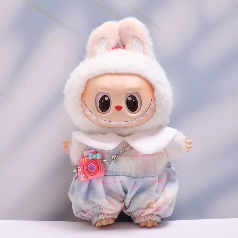 Labubu Doll Clothes Candy-colored Dress & Straw Hat Set 15/17cm Plush Doll'S Clothes Labubu I II III Idol Dolls Accessories