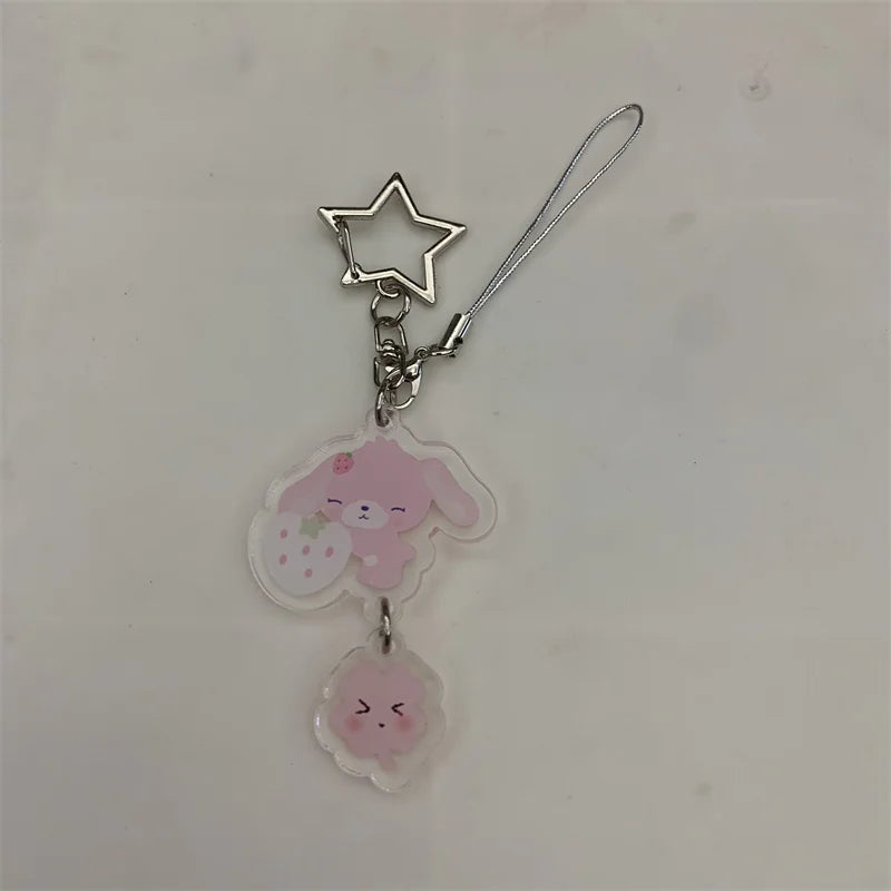 Sugarminuet Momousa Acrylic Keychain Clip Pink Rabbit Cute Kawaii Phone Keychains Mascot Key Ring