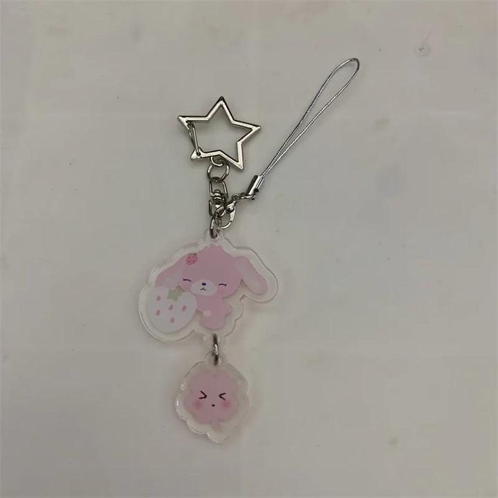 Sugarminuet Momousa Acrylic Keychain Clip Pink Rabbit Cute Kawaii Phone Keychains Mascot Key Ring