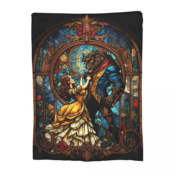 Beauty And The Beast Flannel Throw Blanket Cartoon Romantic Fantasy Blankets for Home Couch Ultra-Soft Bedroom Quilt