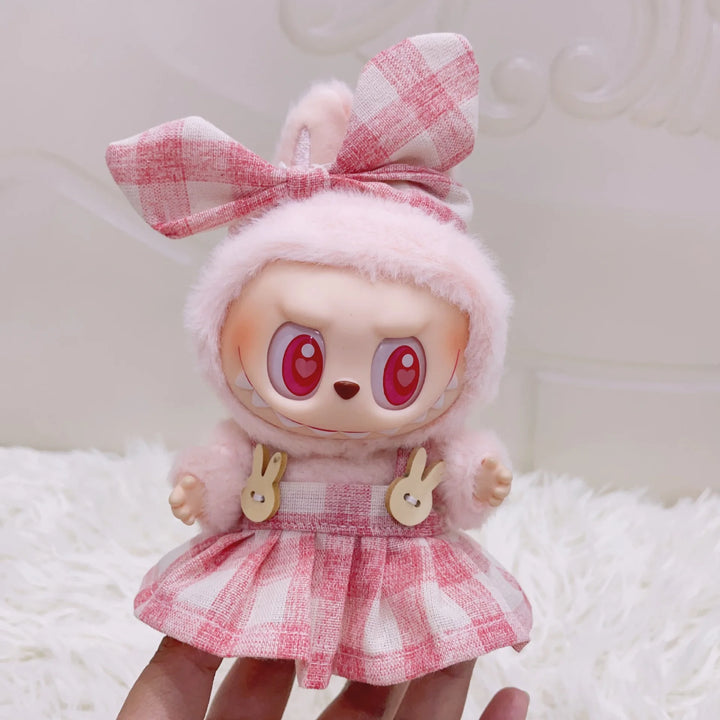15/17cm Vinyl Plush Doll Clothes Labubu Pendant Lucky Purple Bow Dress Labubu V1/V2/V3 Clothes Accessories