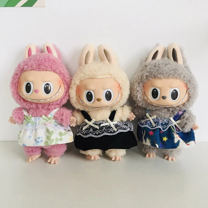 Cute Mini Plush Doll'S Fresh & Chic Sleeveless Dress 15/17cm Labubu I II III Idol Dolls Accessories For Sitting Party Clothing