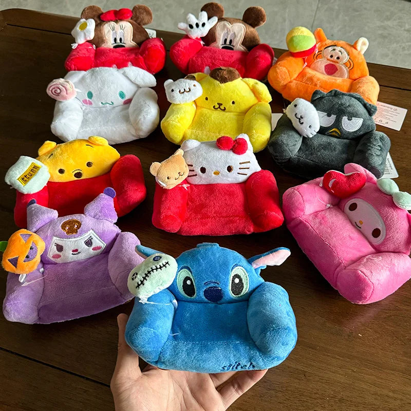 Kawaii Kuromi Hello Kitty Mickey Plush Mini Sofa Cartoon Cute Plush Toy Soft Stuffed Doll Sofa Decorative Home Item For Fans
