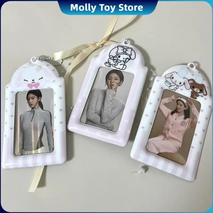 Kawaii Sanrio Sugarbunnies Id Card Holder Keychains New Anime Passport Cover Key Ring School Bus Bank Cards Bags Pendants Gifts