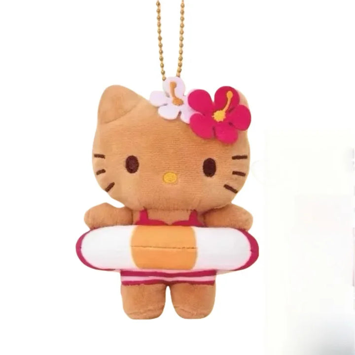 NEW Bikini hello Kittys Keychain Plush Doll Pendant Sanrios Hawaii Swim Ring Dark Skin Kitty Stuffed Doll Bag Accessories gift