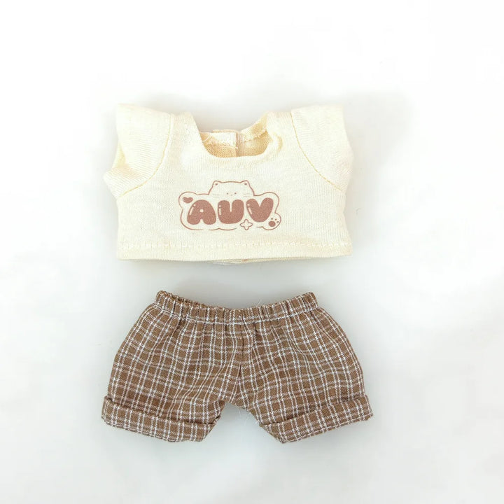 15cm/17cm Labubu Doll Clothing Sitting Party First And Second Generation Summer Straw Hat Short Sleeve Pants Set Accessories