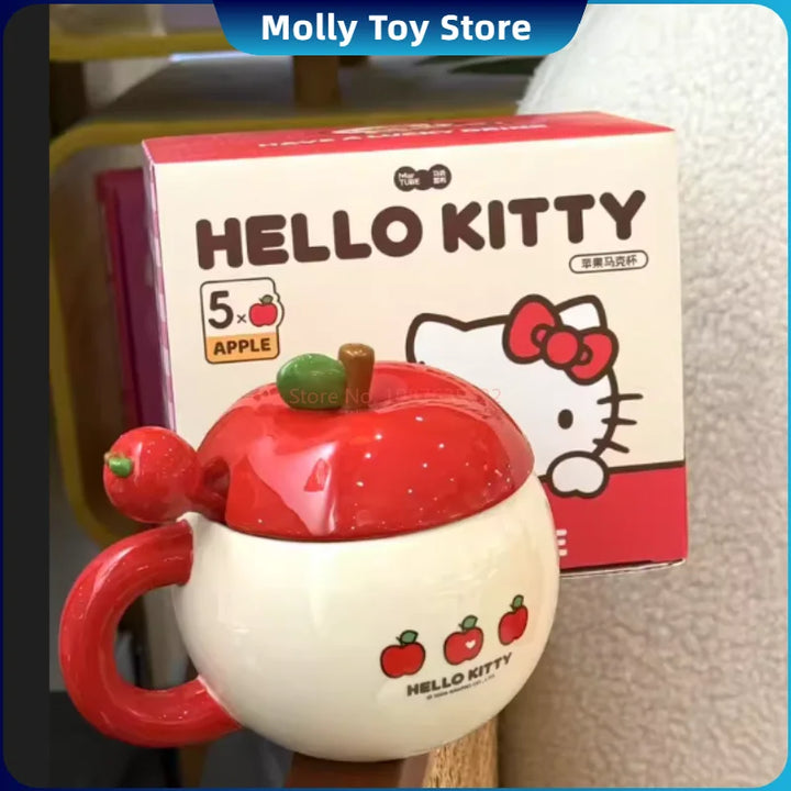 Hellokitty Character Peripheral Apple Ceramic Mugs Large Capacity With Lid And Spoon Cute Mug Cup Anime Themed Milk Water Cups