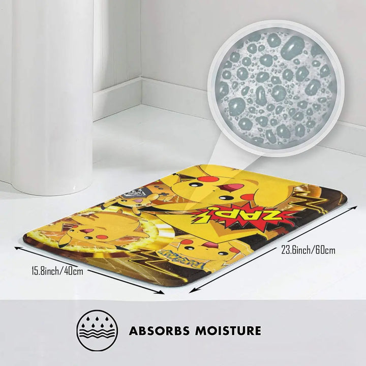 Cartoon Pikachu Anime Bathroom Rugs Mat Super Soft Pokemon Bath Rugs Mats Carpet Non-Slip for Entrance Door Doormat