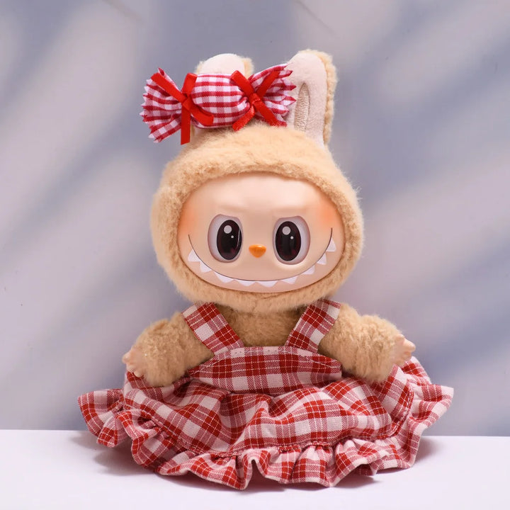 Labubu Doll Clothes Candy Heart Black & Red Two-Tone Dress Set with Camera 15/17cm Plush Doll'S Clothes Replacement Accessories