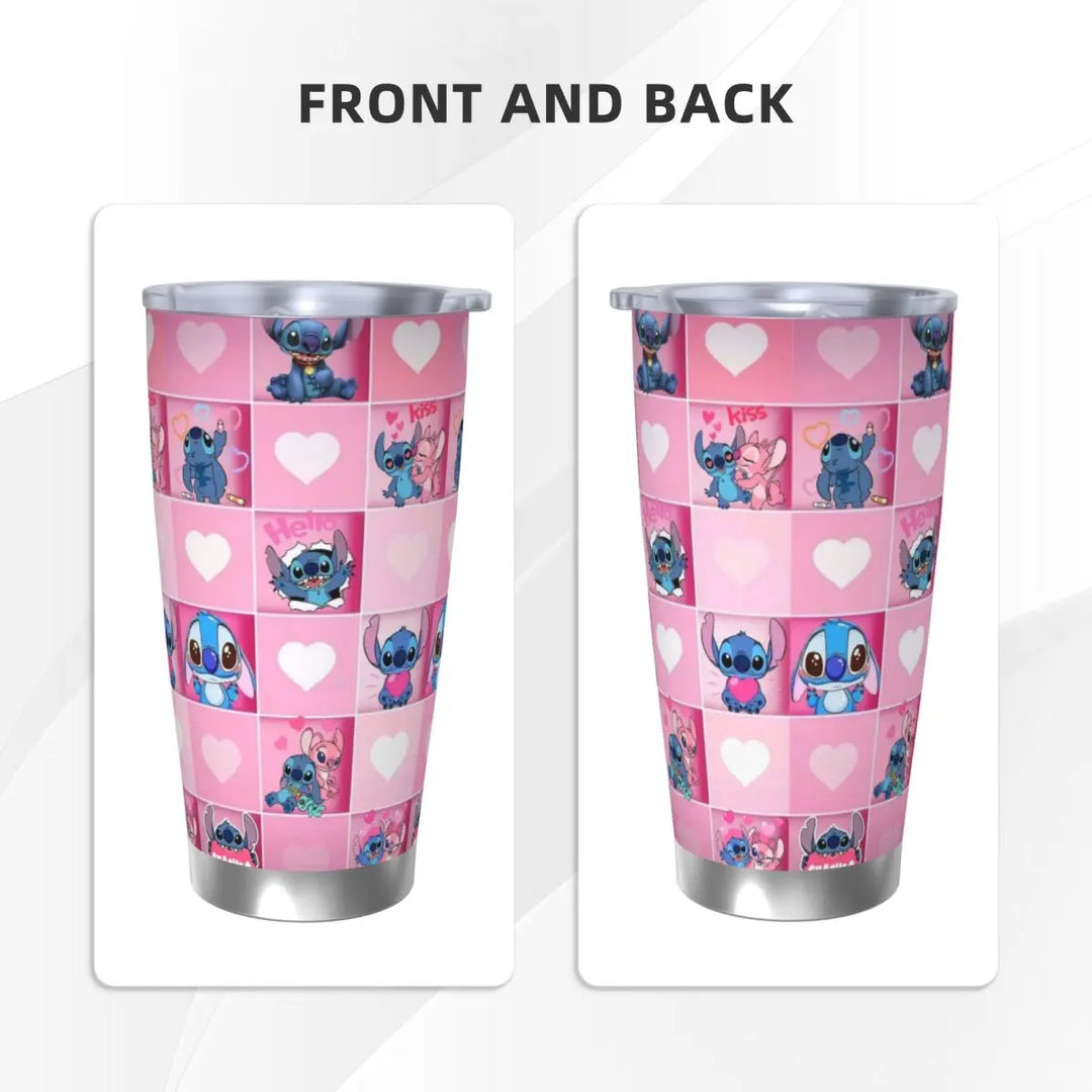 Pink Lilo And Stitch Insulated Tumbler with Straws Cartoon Vacuum Coffee Mugs Double Wall Thermos Bottle Cups, 20oz