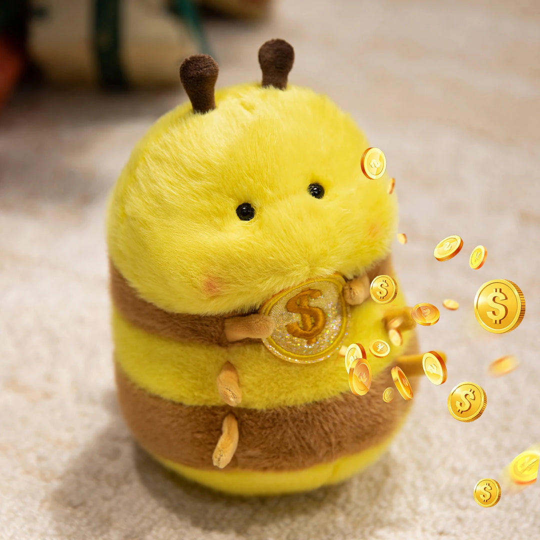 Cute Bee Plush Doll Bee Holding Gold Coins Plush Toy Bee Duck Pendant Key Chain Soft Stuffed Animal Bee Kid Birthday Xmas Gift