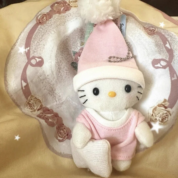 8cm kawaii Sanrio Plush Keychain Hello Kitty Plushie Pink Pajama Baby Series Kawaii Bag Pendant kuromi Soft Stuff Accessories